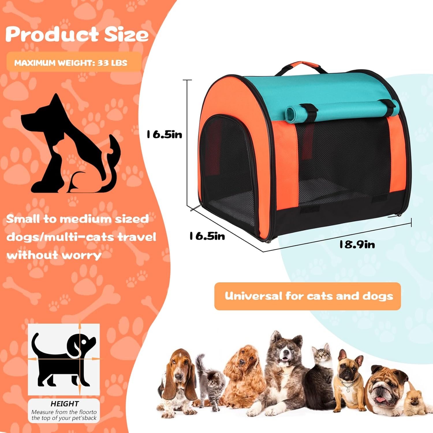 Large Dog Cat Carriers, Big Cat Carrier Soft Sided,Puppies up to 30Lbs, Collapsible Cat Dog Carrier with Plush Mat Travel Puppy Carrier - Large - Image 2