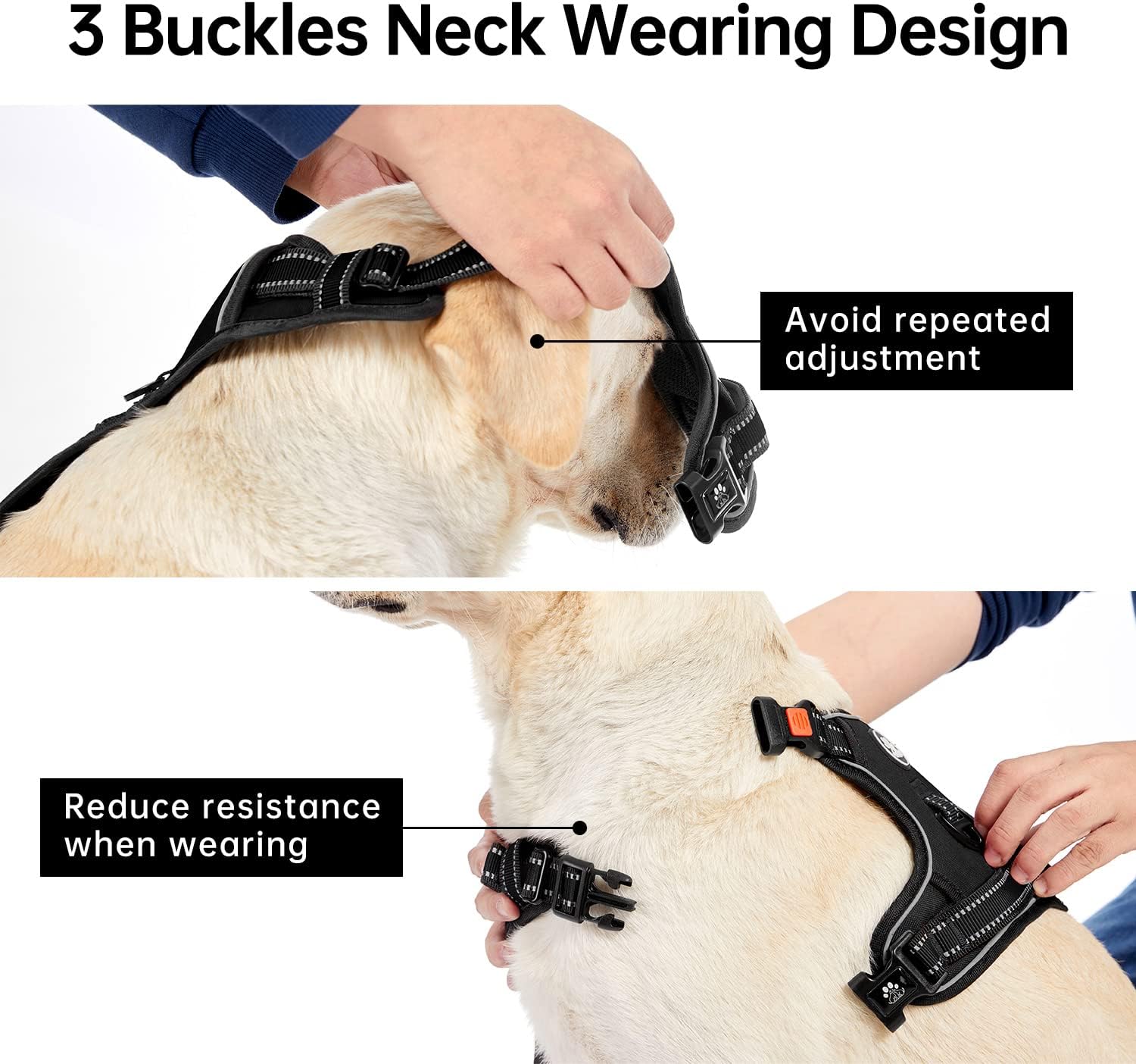 IVY&LANE No Pull Dog Harness for Medium Dogs, Dog Vest Harness with Leash, Safety Belt and Storage Strap, Fully Adjustable Harness, 360° Reflective Strip, Soft Handle (Black, M) - Image 4