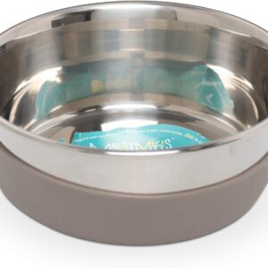 Messy Mutts Stainless Steel Heavy Gauge Bowl with Non-Slip Removable Silicone Base | Durable Indoor/Outdoor Dog Bowl | Warm Grey | Medium, 2.5 Cups