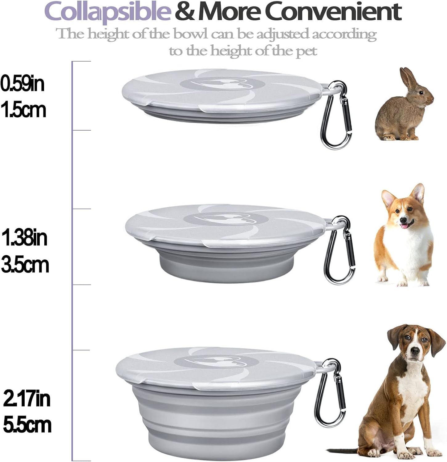 Collapsible Dog Bowls - Portable Travel Dog Bowls with Lids & Carabiners, 2 Pack Silicone Watering Feeding Pet Bowls for Dogs Cats, 450ml/15oz Collapsable Doggy Bowl for Walking Hiking Camping - Image 5