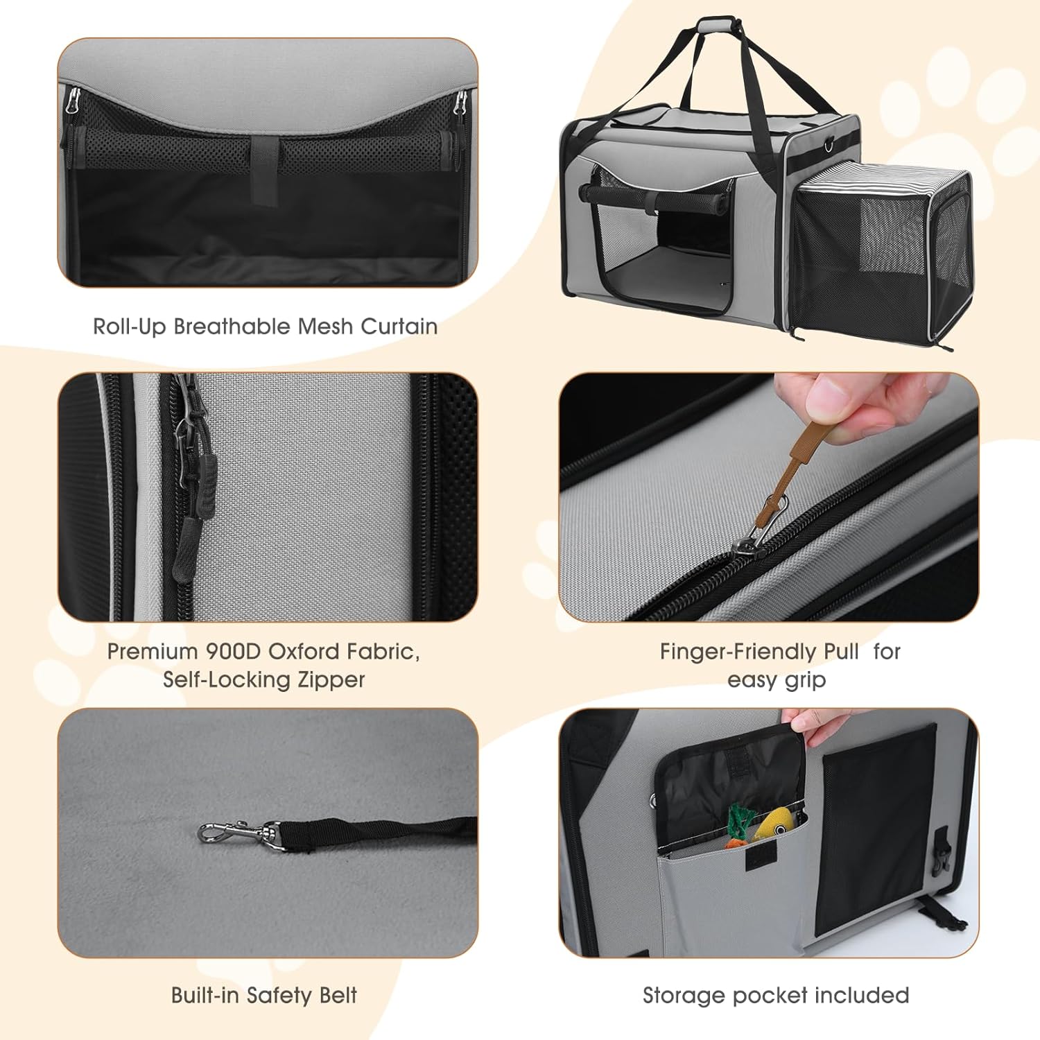 Extra Large Cat Travel Carrier with Litter Box, Soft Cat Carrier for Large Cat, Expandable Cat Carrier for Car Travel, Road Trip, Camping, up to 35 lb, 23.6''(L) x 16''(W) x 17''(H) - Image 6