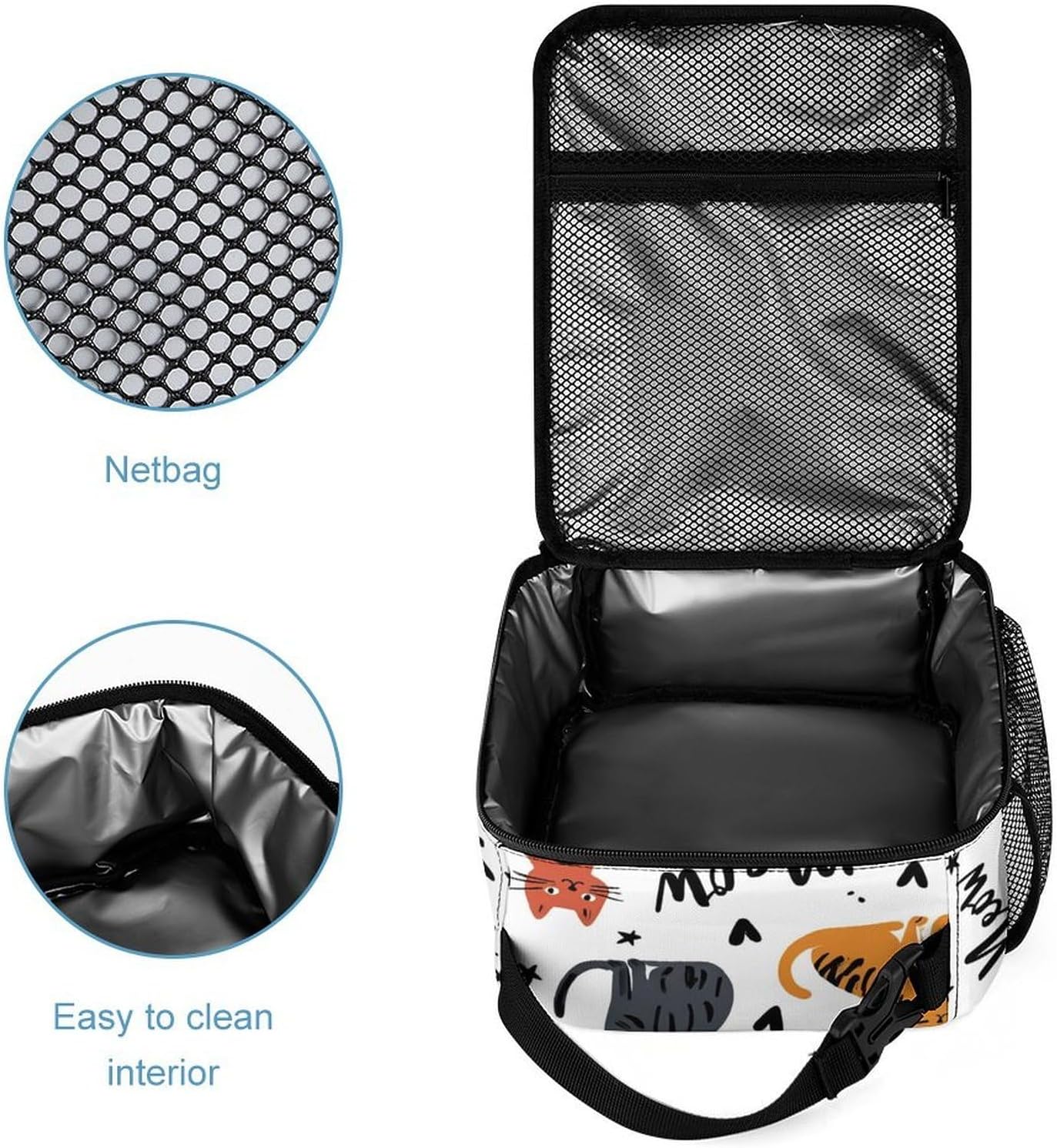 Backpack with Lunch Box Cosmetic Bag Bookbag Set Cute Cat Animals Pet Shoulder Bags with Lunch Box Storage Bag Backpack Set - Image 6