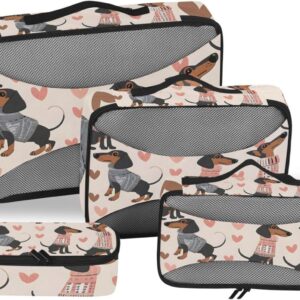 Packing Cubes for Travel 4 Set Cute Dachshunds Dog Pet Luggage Set Suitcase Organizer Bags Mesh Accessories Storage Pouch Toiletry Packing Cubes