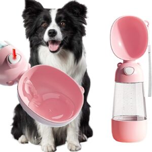 Portable Dog Water Bottle, 380ml, Food Grade Plastic, Leak Proof Portable Puppy Water Dispenser with Drinking Feeder for Pets Outdoor Walking, Travel, Hiking (Pink, Small)