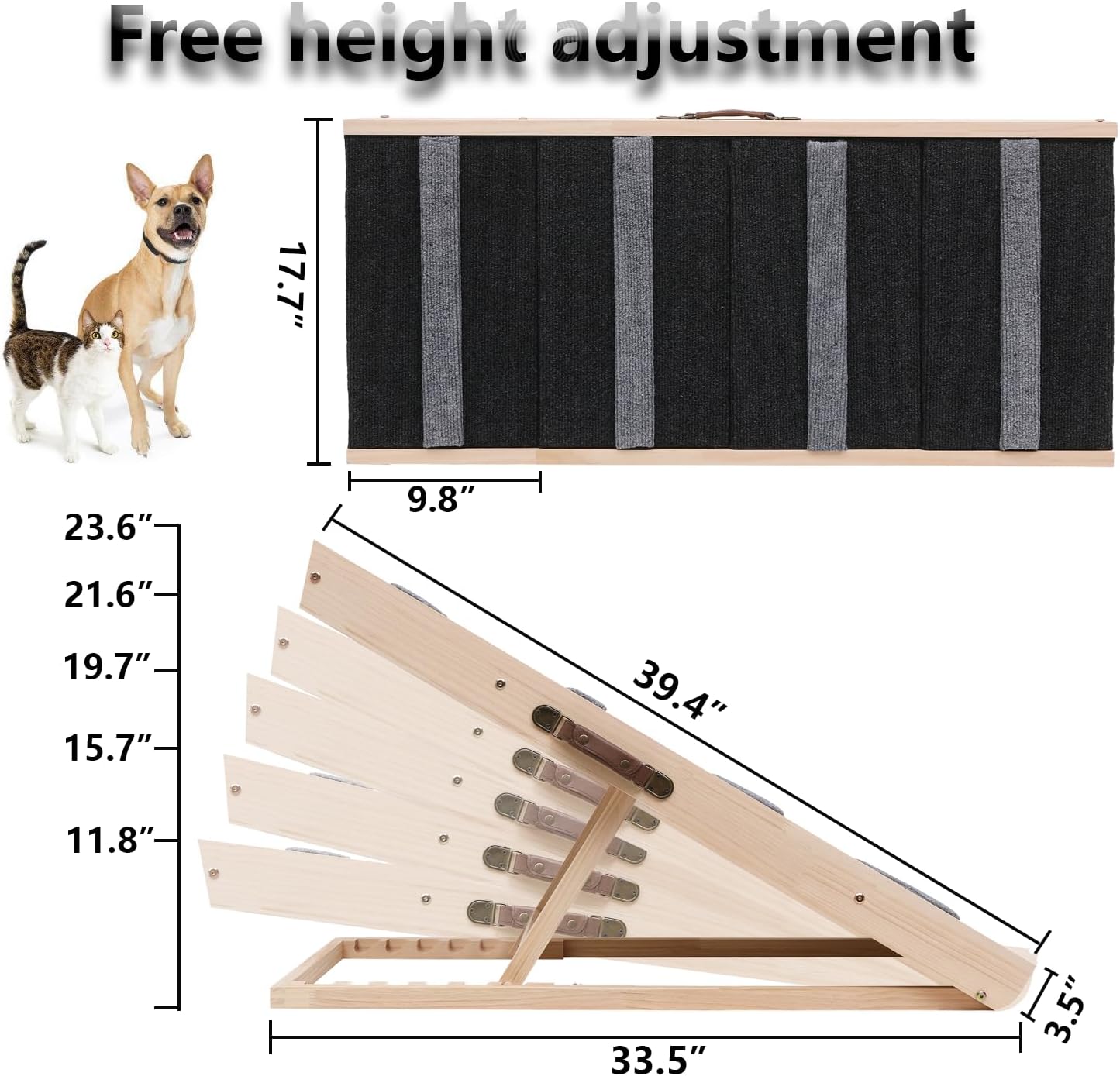 Upgrade 2-in-1 Pet Ramp Dog Stair,Folding Pet Stairs,Portable Dog Ramp for Small&Large Old Animals with Non-Slip Surface,Dog Ramp for Bed,Couch and Car,11.8" to 23.6" Height Adjustable(40×17.7) - Image 2