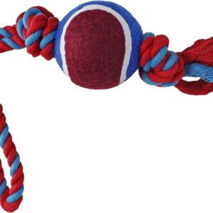 Dog Rope Toy with Tennis Ball, Nylon Ropes with Balls, Fun Tug of War Toys for Dogs, Tough Pet Toy for Aggressive Chewers, Eskimo, Terrier, Beagle and More (1 Rope Dog Toy Red Ball FBA)