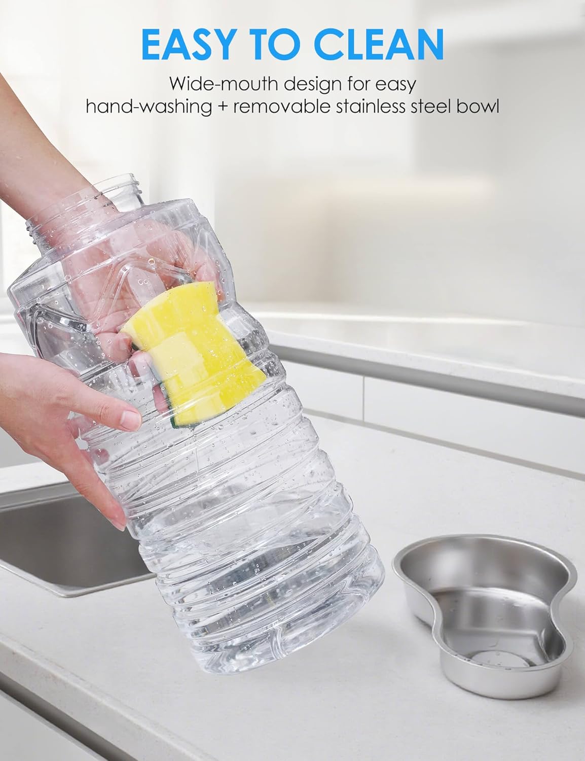 2.5 Gallon Automatic Dog Water Dispenser【Wide Mouth for Easy Hand-in Cleaning】【Removable Stainless Steel Bowl】, Gravity Refilling Large Capacity for Cats and Dogs, Multi-Pet Homes - Image 3