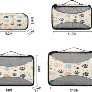 4 Set Packing Cubes for Travel, Cat Paw Print Packing Cubes for Women, Travel Luggage Packing Organizers, Packing Cube Set, Dog Pet Paw Print