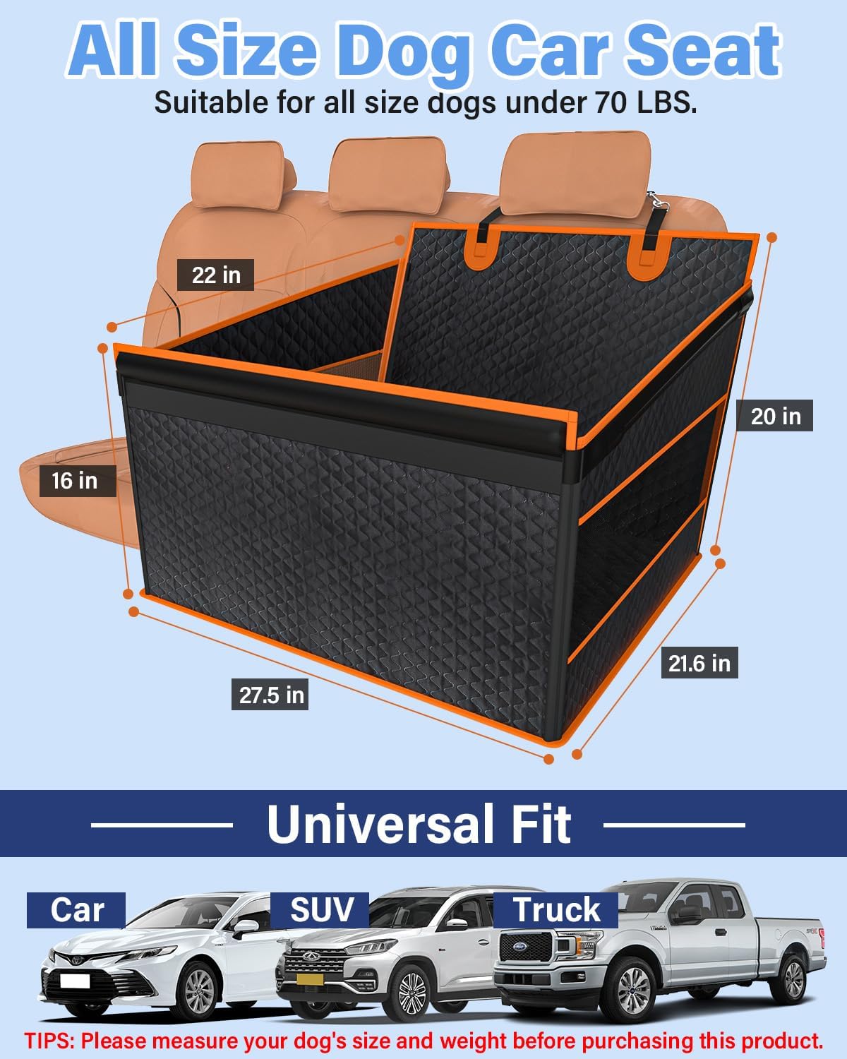 Dog Car Seat for Large Dogs, Back Seat Extender for Dogs, Foldable Pet Car Seat with Waterproof Oxford Fabric and Non-Slip Bottom, All-Around Protection and Strong Support - Image 2