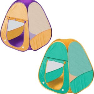 2 Pcs Kids Play Tent Pop Up Tent for Girls and Boys，Automatic Setup and Foldable Playhouse Castle Toys Outdoor and Indoor（Green+Orange）