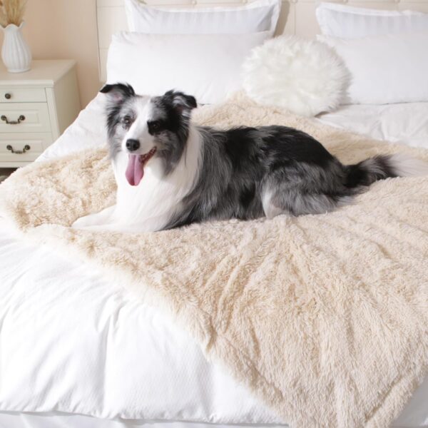 gogobunny Waterproof Dog Blanket for Large Dogs, Cats, Puppy, Reversible Faux Fur Pet Throw Blanket, Washable, Calming Furniture Protection for Sofa Bed (60x80 Inch (Pack of 1), Beige) - Image 4