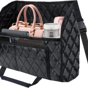 Car Purse Holder Between Seats, Leather Auto Front Seat Handbag Organizer Pocket, Large Capacity Car Net Pocket Handbag Holder, Backseat Barrier Storage Bag for Kids Pet, Fits for Car, Truck, SUV