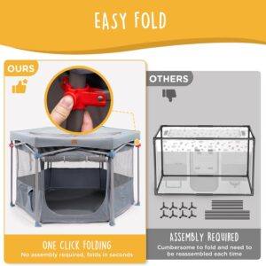 Zora Portable Pet Playpen, Foldable Dog Playpens for Indoor and Outdoor Exercise, Pop Up Pet Fence with Carrying Case for Dogs/Puppies, Dove Gray, 49″ x 49″ x 28″