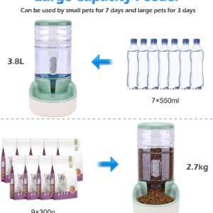 Automatic Dog Cat Feeder and Water Dispenser Gravity Food Feeder and Waterer Set with Pet Food Bowl for Small Medium Dog Puppy Kitten, Large Capacity 1 Gallon x 2