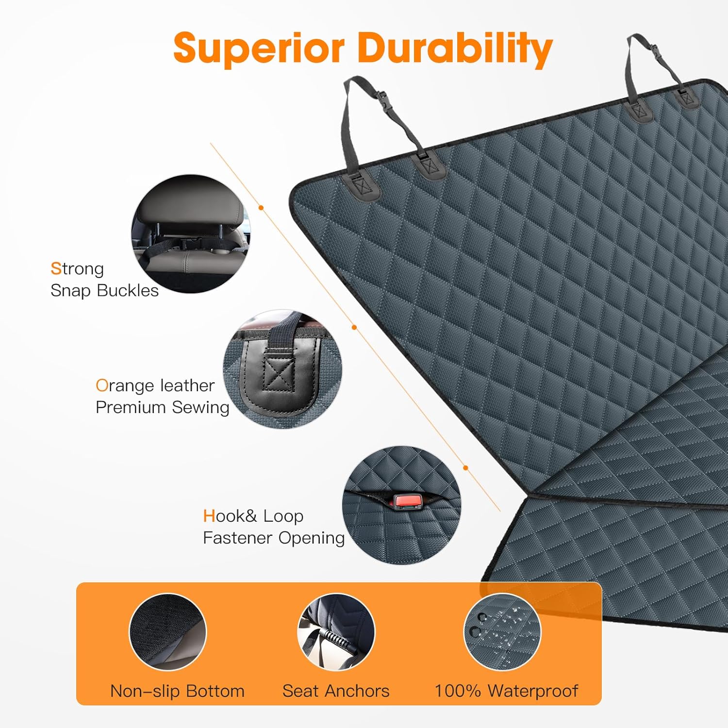 MIXJOY Dog Car Cover for Back Seat Cover Protector Waterproof Dog Seat Covers for Cars, Car Seat Protector for Dogs with 1 Dog Seat Belt, Nonslip Back Seat Cover for Kids, Trucks & SUV, Grey - Image 7