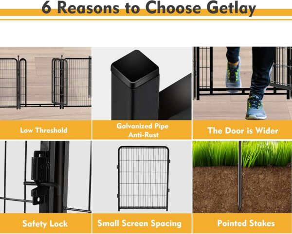 Dog Playpen 24 inch(H) 8 Panels Dog Fence Outdoor for Yard. Wide Door Low Threshold，Metal Dog Pen Heavy Duty Pet Puppy Exercise Pen for Rv Camping Garden Yard, Total 15.7 Ft(L) - Image 2