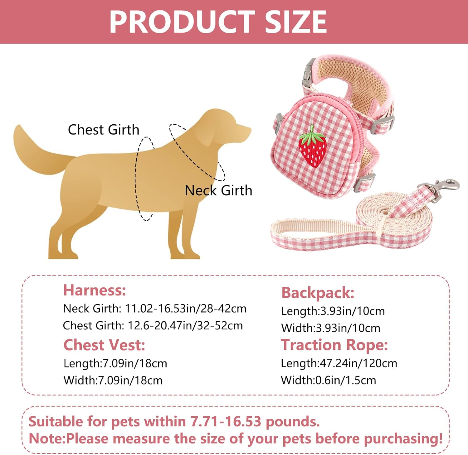Pet Backpack Harness with Leash Set, 1 Pack Puppy Dog Back Pack Saddle Bags with Leash Adjustable Dog Harness Backpack Bag for Pet Outdoor Travel Camping Hiking, Pink - Image 2