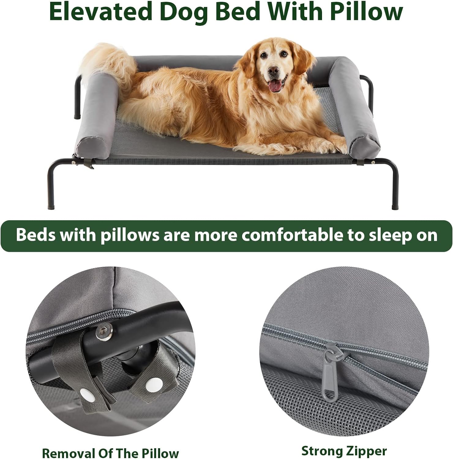 Cooling Elevated Dog Bed for Large Dogs – Waterproof Raised Dog Cot with Slope Headrest, Breathable Teslin Mesh, Durable & Portable Pet Bed for Indoor and Outdoor Use, Grey - Image 8