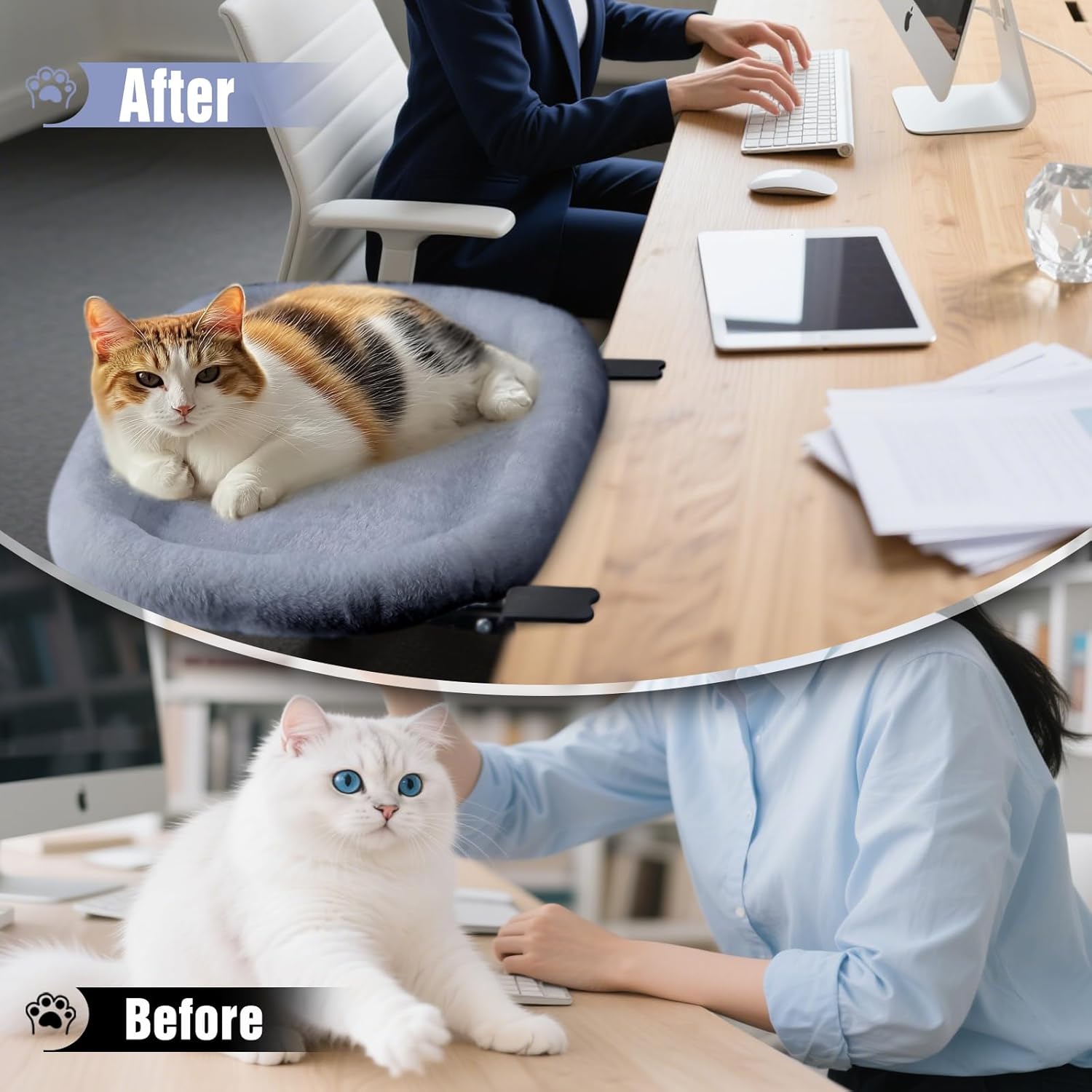 IPOW Heavy Duty Steel Frame Supports up to 50lbs Cat Desk Bed & Perch Space-Saving 90°Foldable with Soft Ultra-Plush Faux Fur for Small Medium Large Cats - Image 6