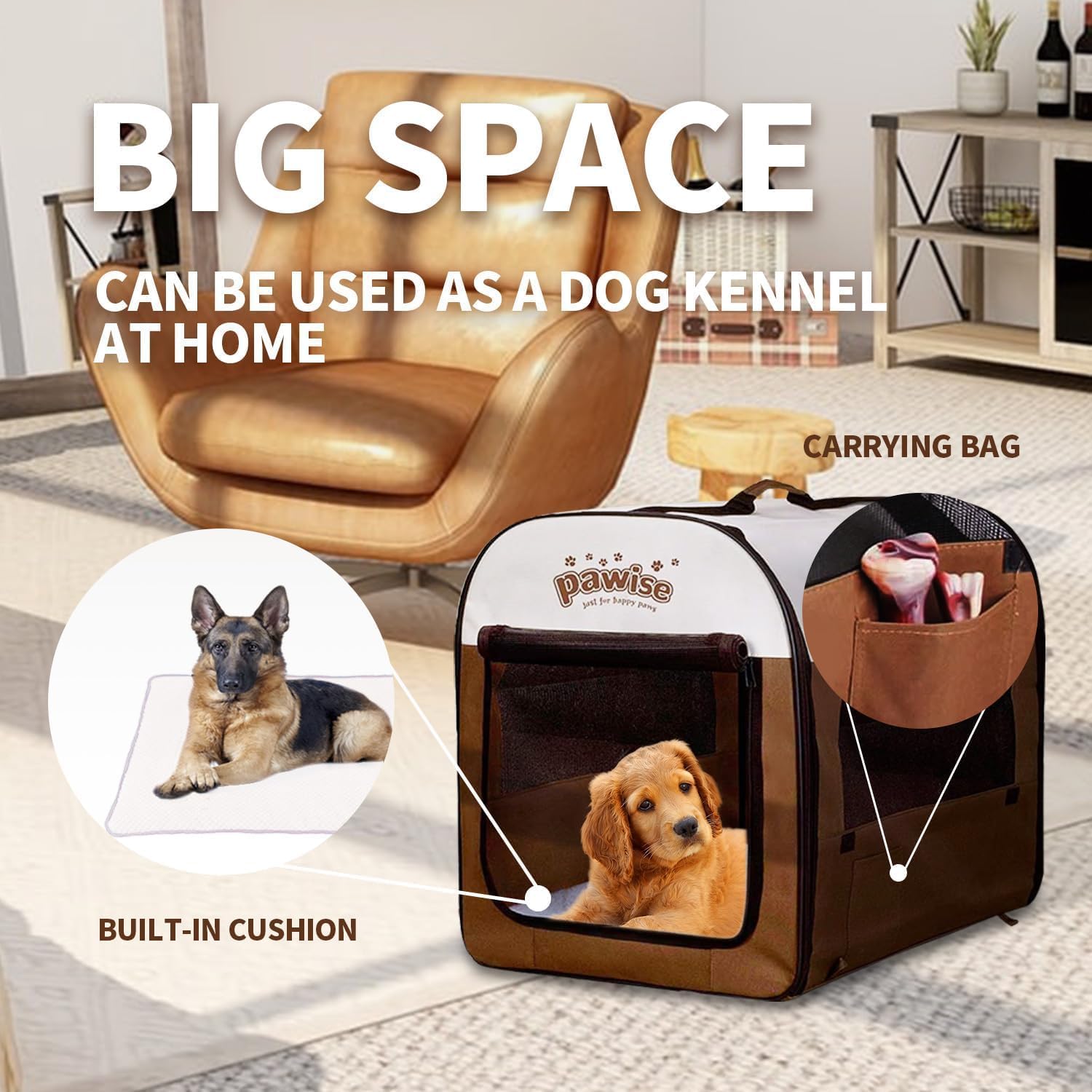 PAWISE Collapsible Soft Dog Crate Pet Kennel Houses, Portable Dog Crates for Medium Dogs, Lightweight Travel Crate Kennel Indoor & Outdoor, 31"x22"x24",Large - Image 4