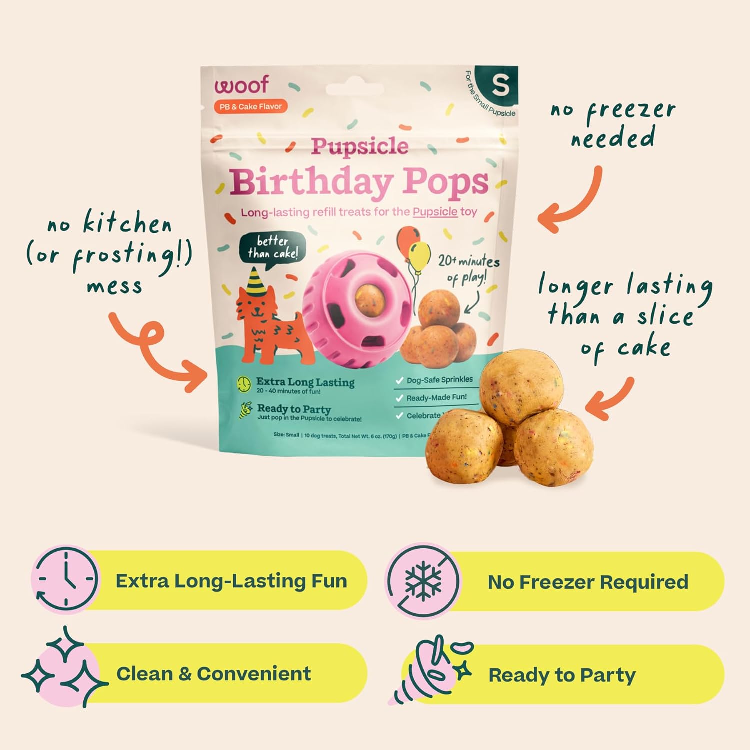 WOOF Pupsicle Birthday Pops - Healthy Dog Treats - Pre-Made Pupsicle Refills- Wholesome Ingredients - Naturally Sweet - Cake-Flavored Birthday Treat for Dogs - Large - Image 3