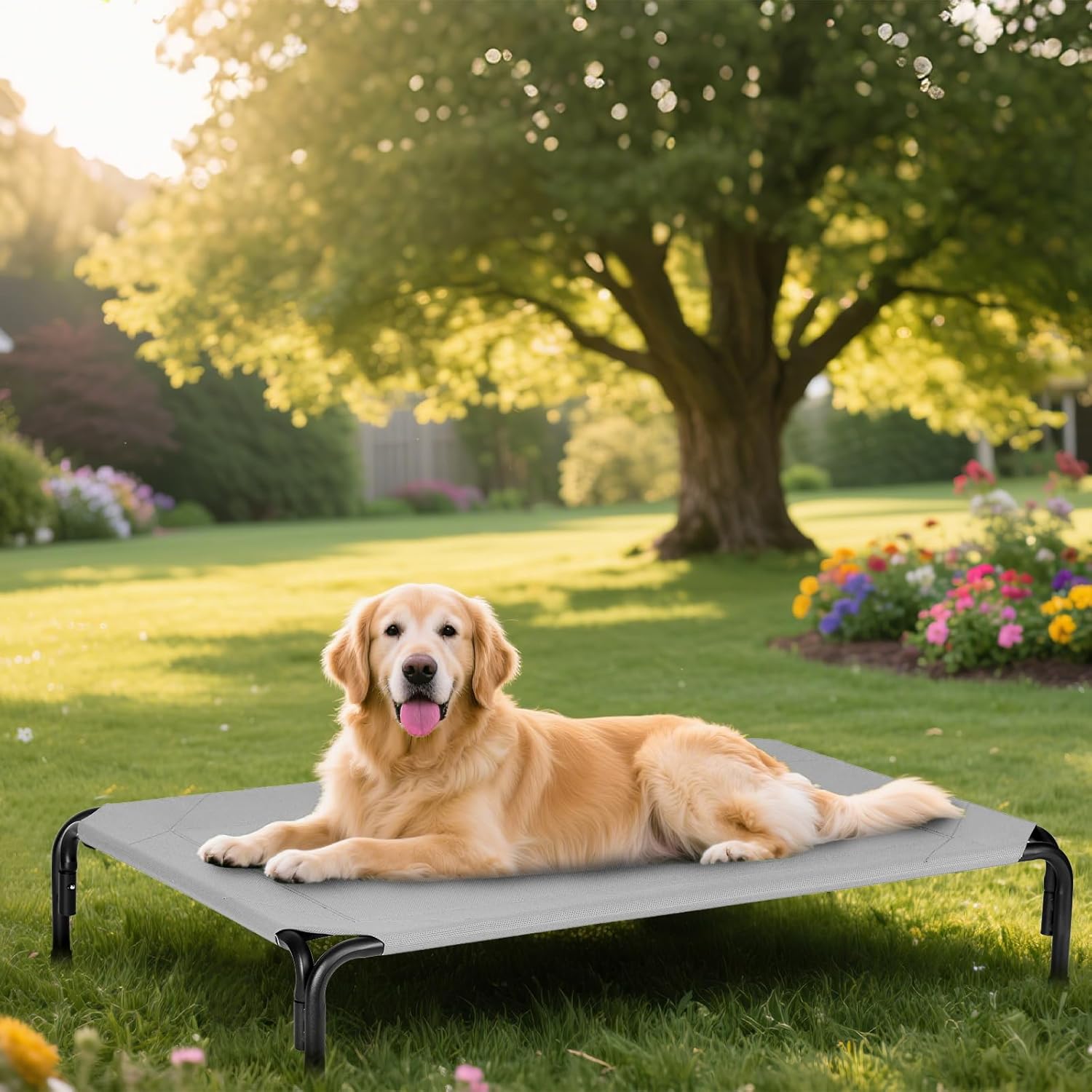 Elevated Dog Bed for Outdoor, XXL Raised Dog Cot Indestructible with Washable Mesh, Cooling Summer Pet Cot Chew Proof for Outside Camping Travel, 51 inch Grey - Image 5
