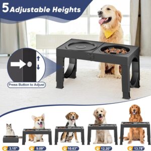 XIAZ Elevated Dog Bowls Slow Feeder Dog Bowl Stand Food and Water Bowl Set for Large Medium Sized, 4 Heights Adjustable, Non-Slip, Durable, Prevents Bloating & Improves Digestion