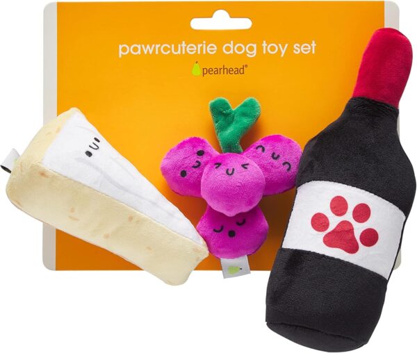 Pearhead Pawrcuterie Board Dog Toys, Set of 3, Wine Cheese & Grape Dog Toys, Charcuterie Board Toy Set for Pets, Must Have Plush Chew Toys for Pet Owners - Image 9