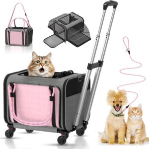 Pet Carrier with Wheels Airline Approved: Expandable Rolling Cat Carrier for Small Dog Under 25lbs - Cat Soft Carrier Pet Travel Bag TSA Approved Under Seat for Airplane Transport Flight