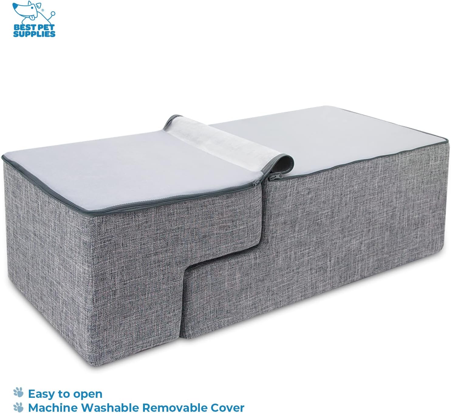 Best Pet Supplies Foldable Foam Pet Steps for Small Dogs and Cats, Portable Ramp Stairs for Couch, Sofa, and High Bed Climbing, Non-Slip Balanced Indoor Step Support, Paw Safe - Ash Gray Linen,4-Step - Image 3