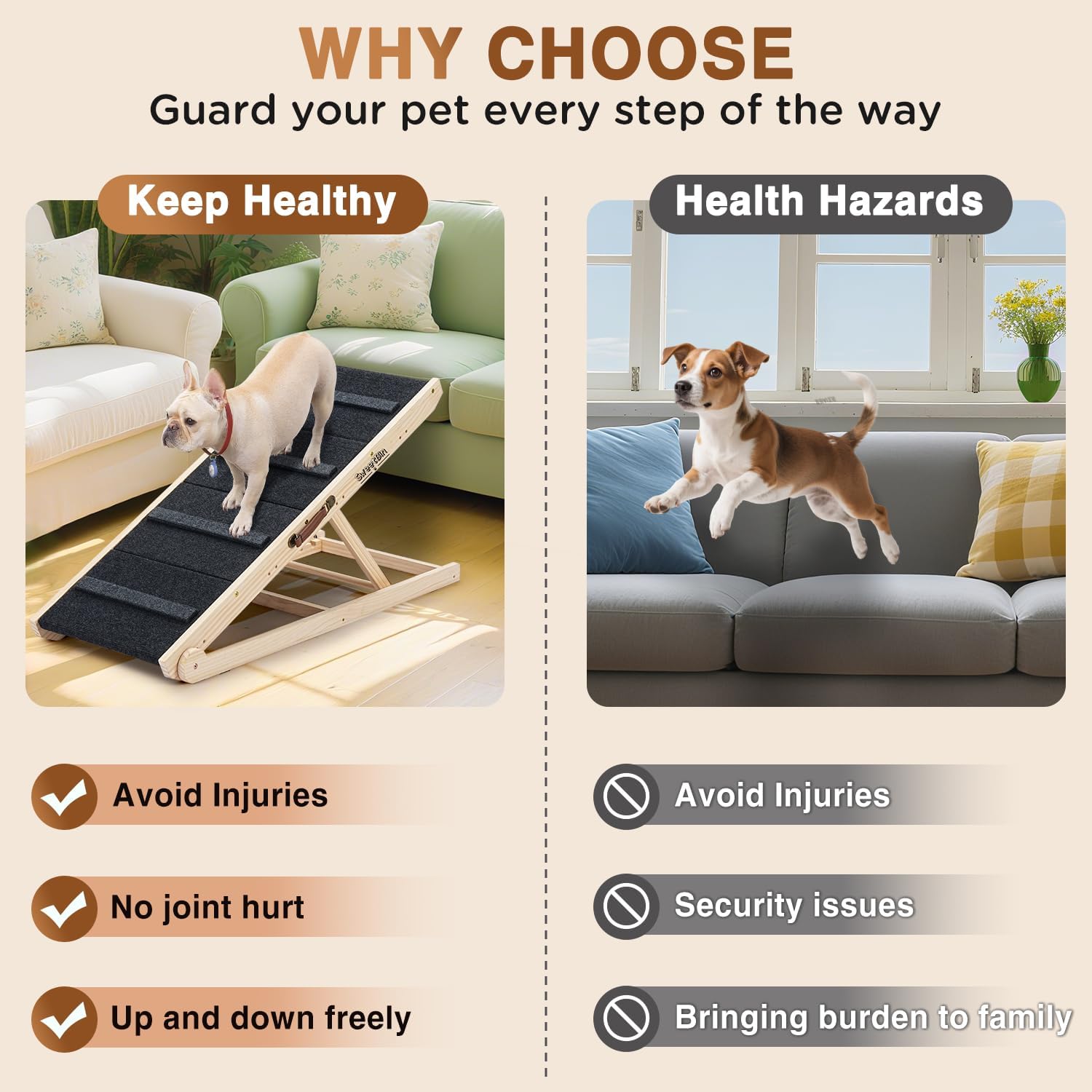 2025 Upgraded Dog Steps for Bed & Couch - 2-in-1 Dog Stairs/Ramp for Small to Large Breeds - 45.3" Long Adjustable 14"-26" Up to 200LBS - Folding Portable Wooden Pet Stairs for high Bed Couch Car - Image 7