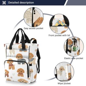 Diaper Bag Backpack Tote Multifunction Baby Nappy Changing Bags Brown Poodle Dogs Large with Stroller Straps Travel