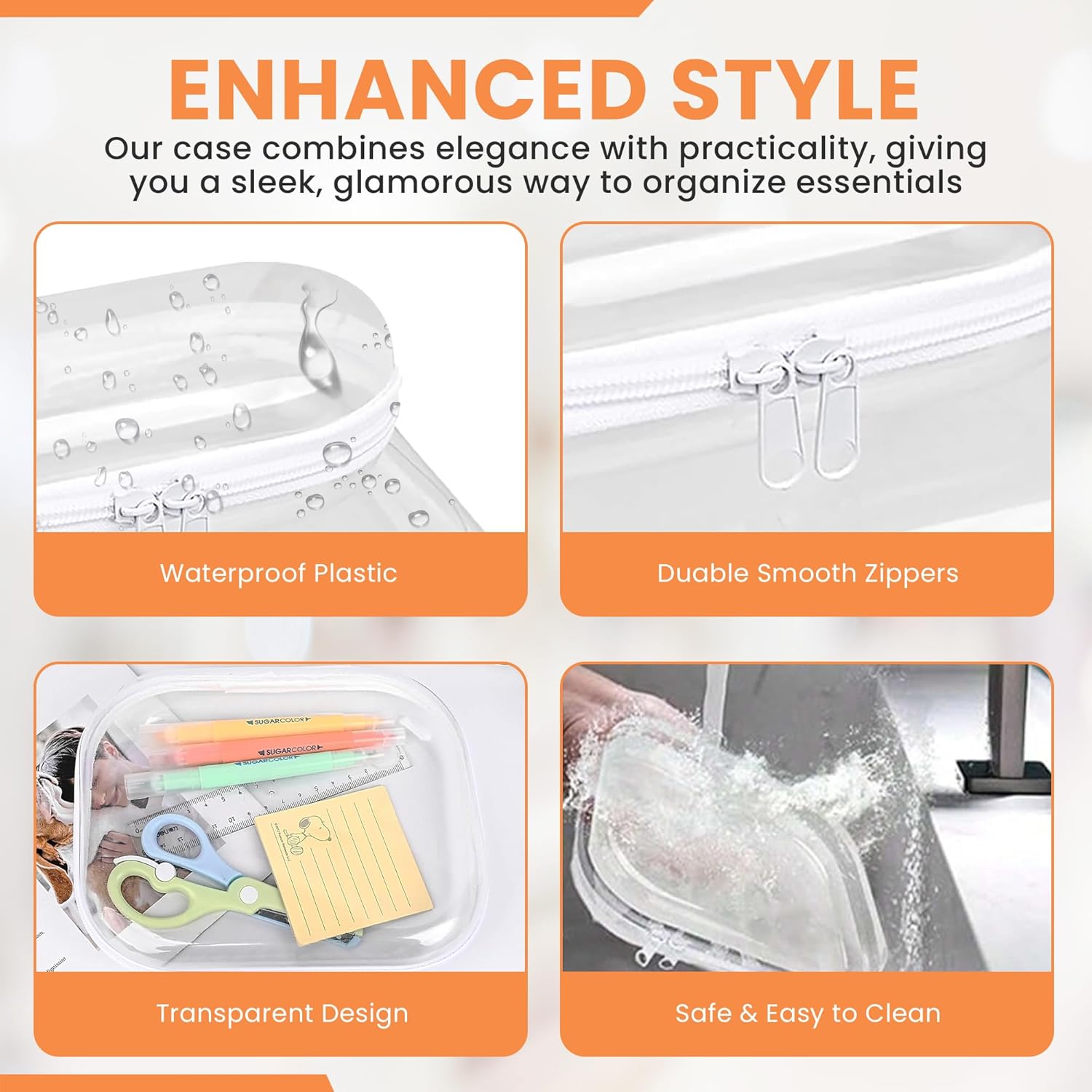 Hard Shell Zipper Case 3-Pack; Bliss Plastic Bins for Organizing Small Items, Toiletries & Toys, Transparent Travel Makeup Bags & Portable Organizers. - Image 4