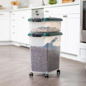 Remington 2 Piece Clear Plastic Food Storage Container | 30 lbs, 11 lbs | Airtight, Stackable, Wheels | Food Storage, Treat Box | 2-Cup Scoop