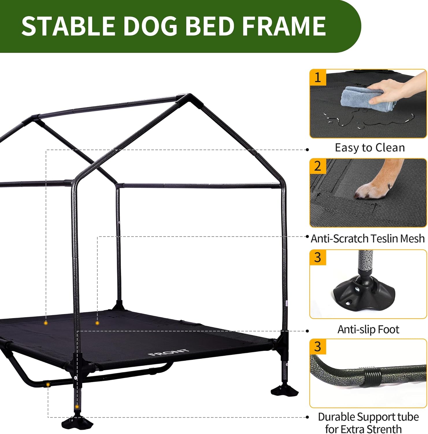 Summertrail 42" Large Dog House Outdoor Indoor with Breathable Mesh Windows-Elevated Dog Bed Cot Dog Tent Shade Shelter for Large Breeds with Canopy, Weatherproof Dog Kennel for Outside, Easy Clean - Image 6
