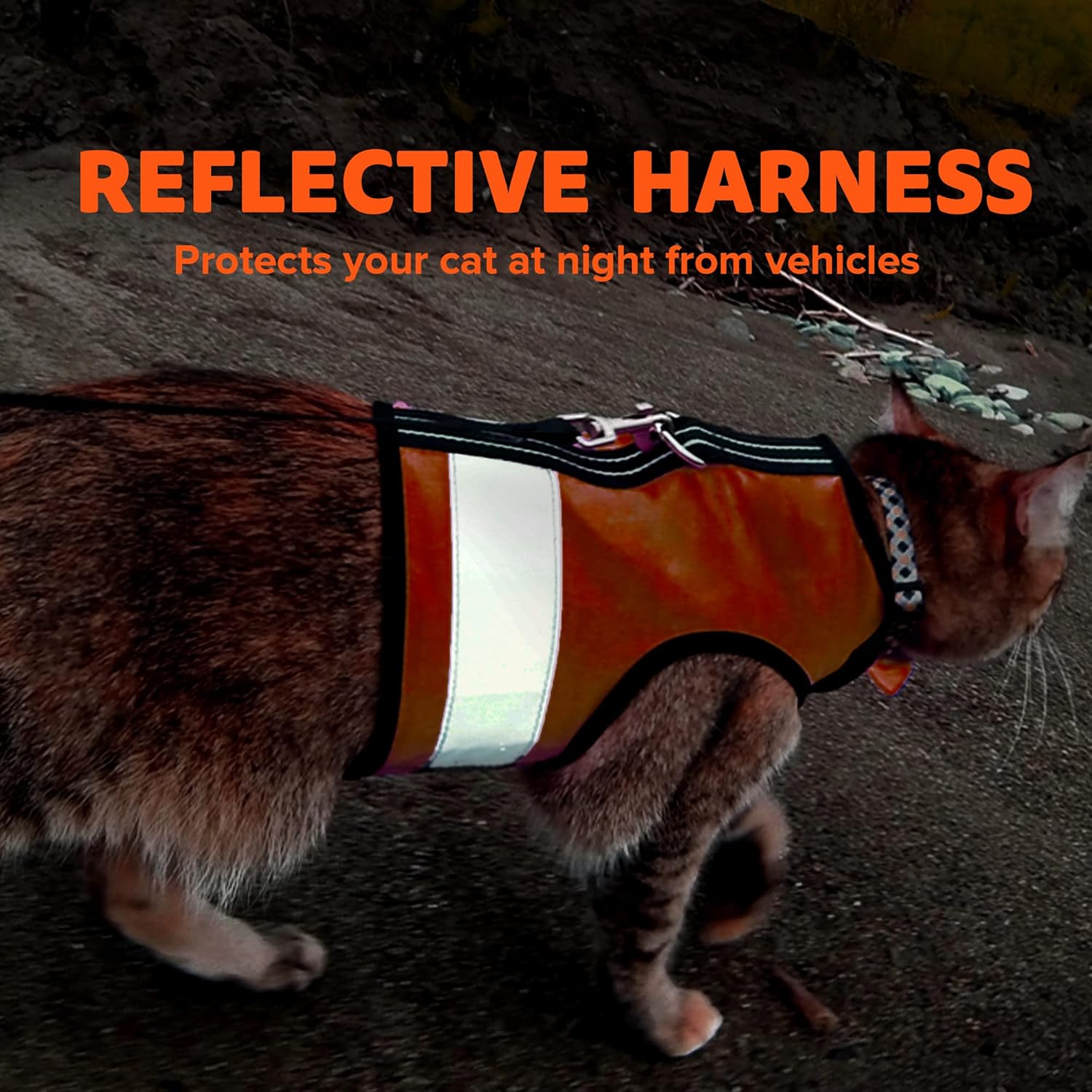 Reflective Cat Harness – High-Visibility Cat Harness for Travel, Day and Night Walking - Soft Cotton Cat Accessories, Breathable, Secure & Washable, Made in USA - Outrageous Orange, XS - Image 6