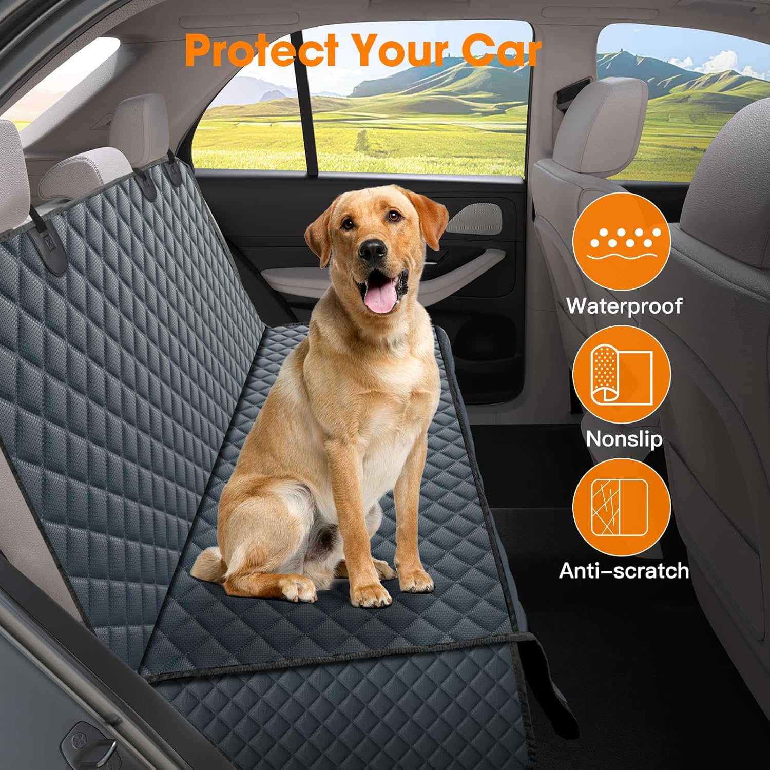 MIXJOY Dog Car Cover for Back Seat Cover Protector Waterproof Dog Seat Covers for Cars, Car Seat Protector for Dogs with 1 Dog Seat Belt, Nonslip Back Seat Cover for Kids, Trucks & SUV, Grey - Image 6