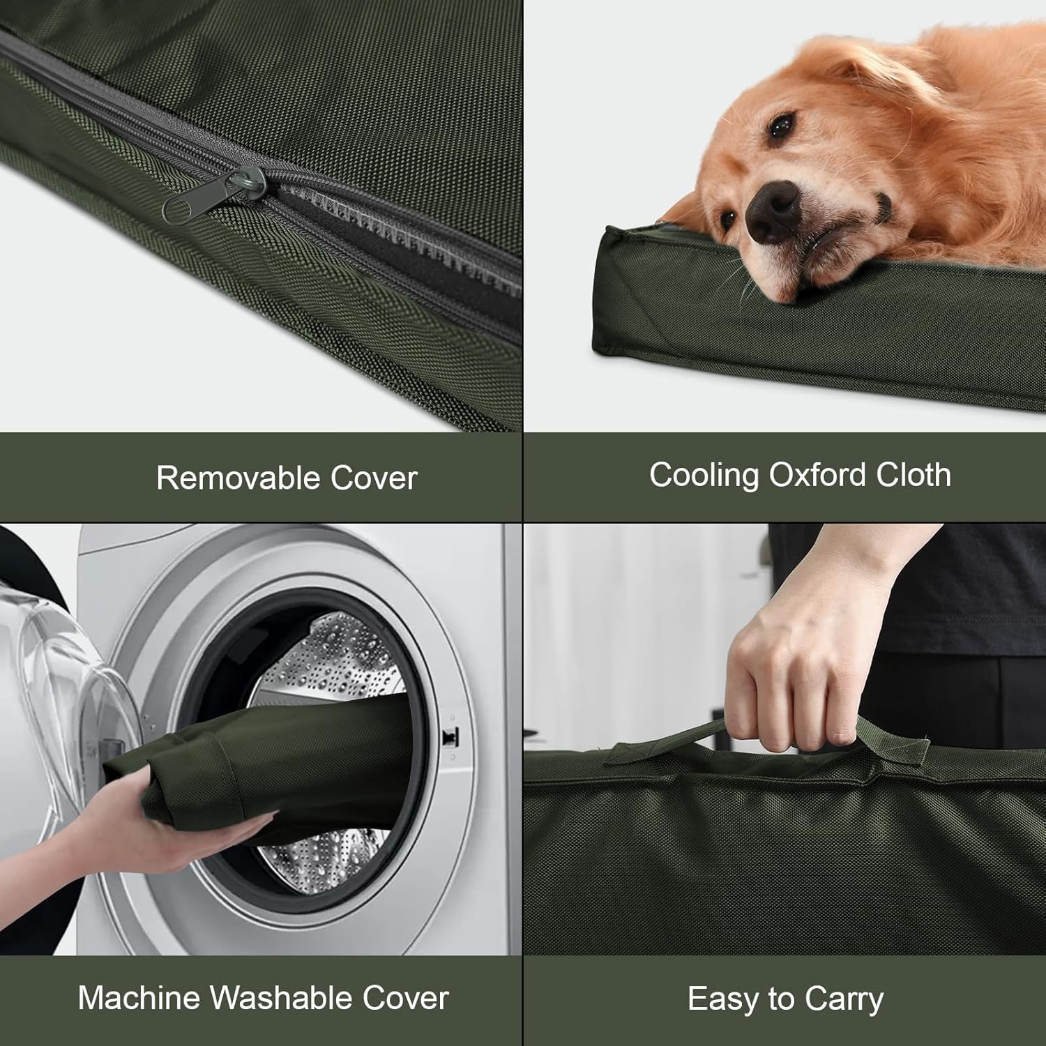 Outdoor All Weather Large Dog Bed, Waterproof Dog Bed for Large Dogs, Orthopedic Egg Foam Pet Bed with Washable and Removable Oxford Cooling Cover, Dark Green - Image 3