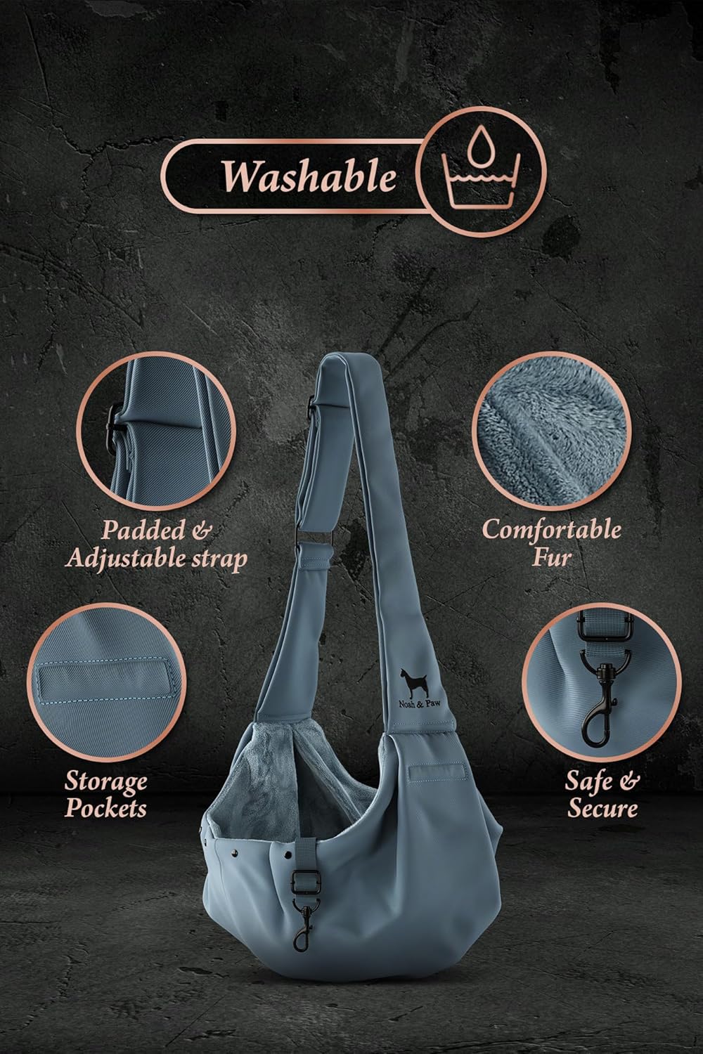 Noah & Paw Dog Sling Carrier for Small Dogs 5-18lb, Dog Sling for Small Dogs and Cats, Dog Carrier with Adjustable Padded Strap, Premium Twill, Lined with Fur, Double Safety Feature, Machine Washable - Image 5