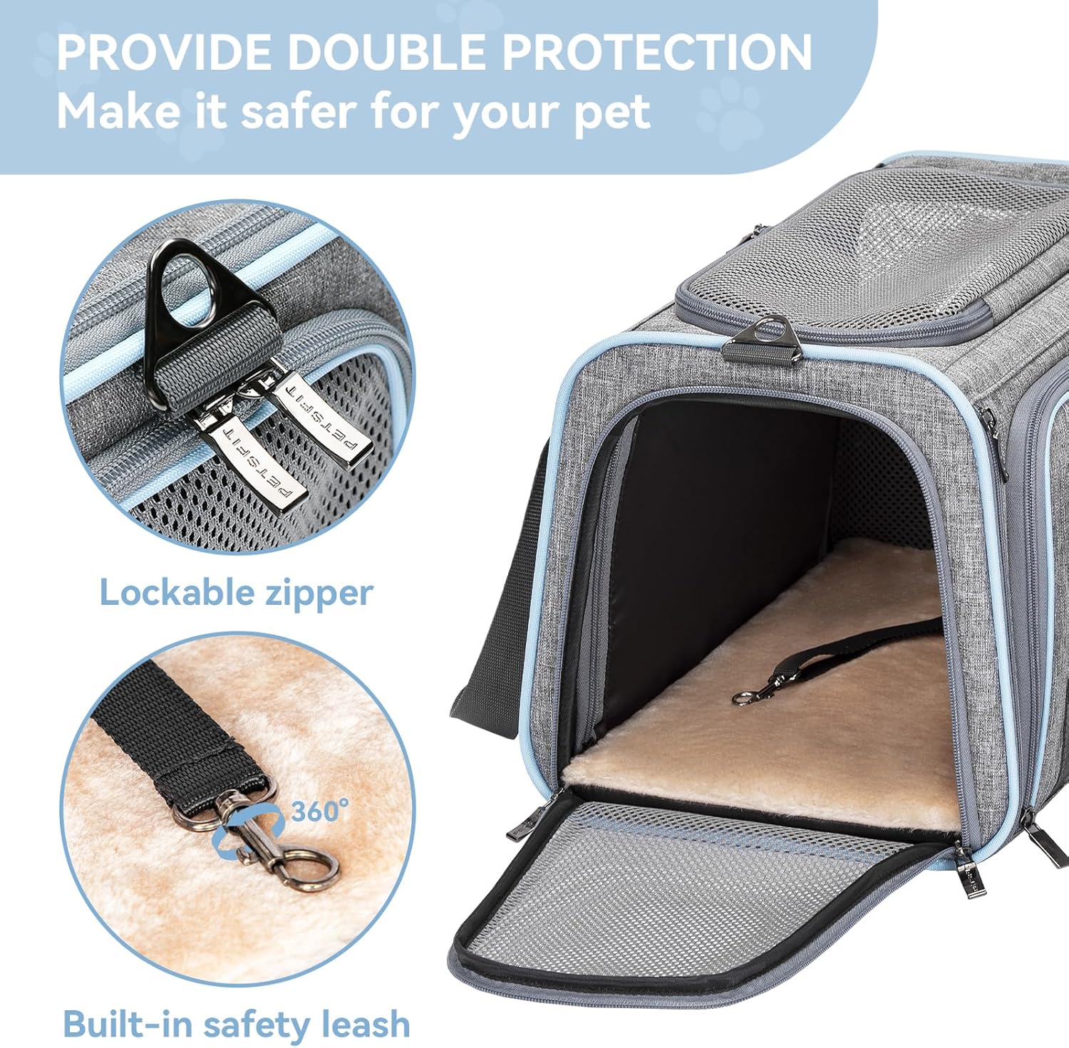Petsfit Expandable Large Cat Carrier Small Dog Carriers Airline Approved, 17" Lx 11" Wx 11" H Soft-Sided Portable Washable Pet Travel Carrier with 2 Extension for Kittens, Puppies, Rabbits - Image 5