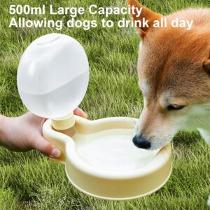 Portable Dog Water Bottle Dispenser, 17oz Dog Outdoor Water Bottle Bowl Foldable Pet Travel Eating Drinking Bottle Bowl (White, 16.9oz)