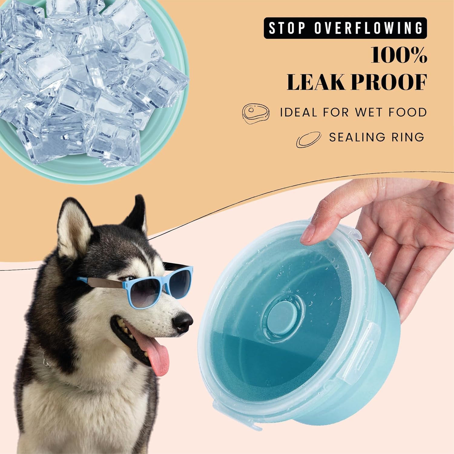 AVERYDAY 45oz Airtight Collapsible Dog Bowls with Lids, 2 Pack Portable Travel Dog Bowls for Large Medium Breeds, Silicone Food and Water Dish, 5.5 Cups Foldable Pet Bowl for Traveling and Camping - Image 4