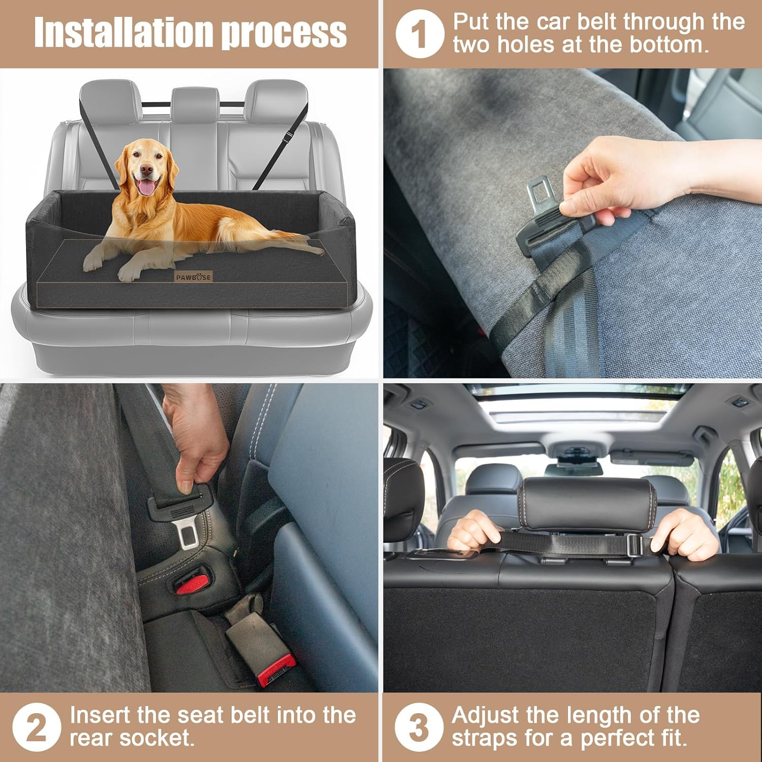 Extra Large Dog Sofa Bed, Multi-Functional Car Home Dog Seat, Supportive Foam Pet Couch Bed with Removable Washable Cover, Comfortable Bed with Safety Belt - Image 6