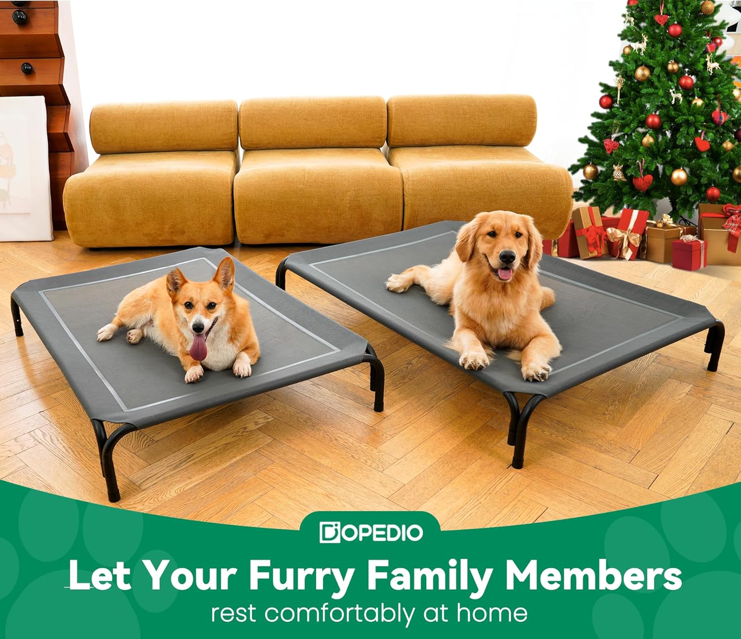 Elevated Dog Bed Raised Outdoor Dog Cot for Medium Dogs, Installation Requires No Tools, Frame with Washable Cooling Breathable Mesh Anti-Slip Feet, Indoor Pet Bed, Grey, 35.4 Inches - Image 6