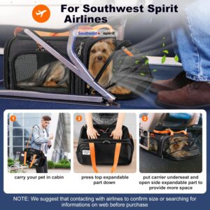 18×13.5×9 TSA Approved top and 1 Side Expandable pet Carrier for Small Dog Puppy cat up to 8 lbs Weight, for Spirit Southwest Airlines with Double Zipper Locks and 2 Pockets.