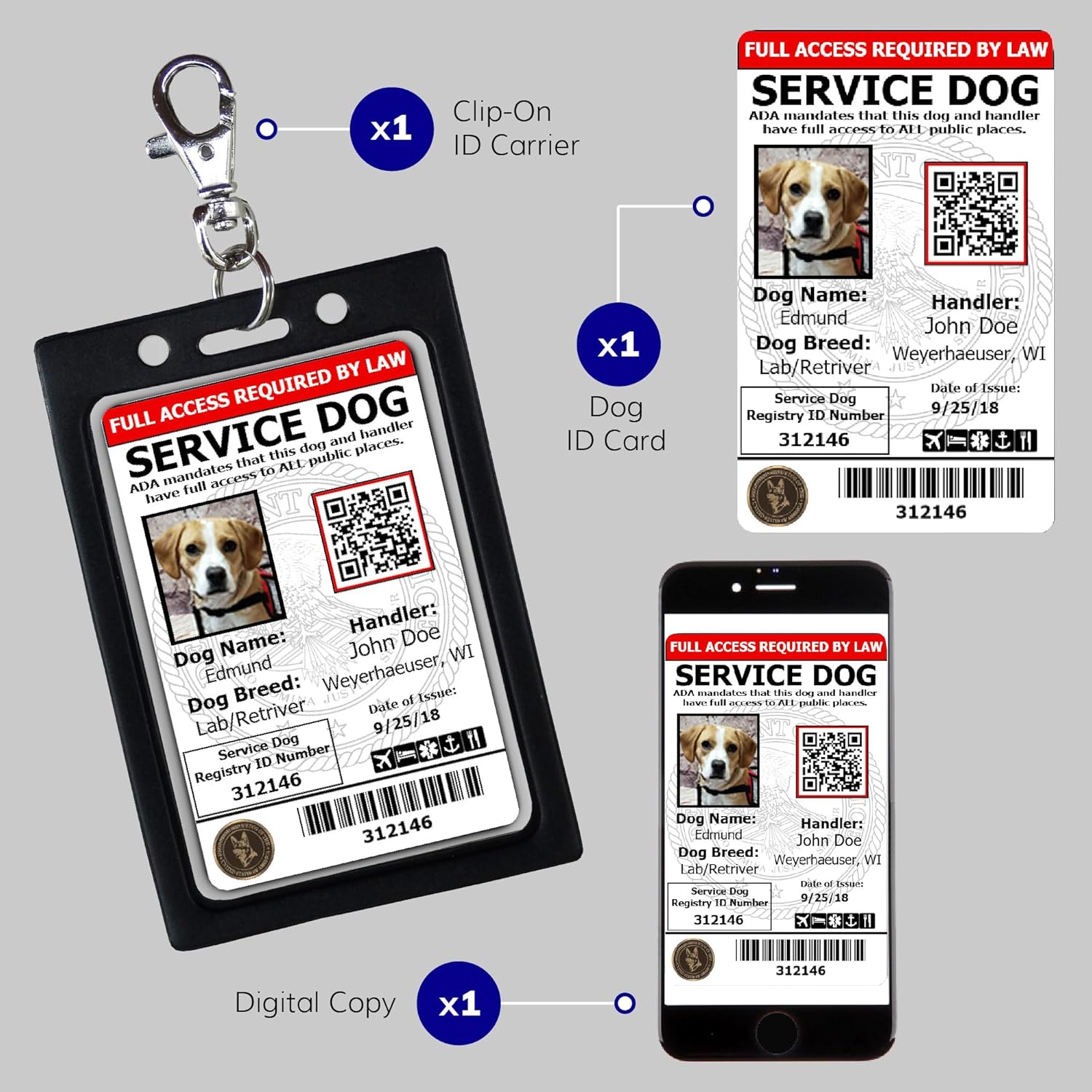 ActiveDogs Registered Service Dog Photo ID Card & Identification Holder - ADA & TSA Compliant Service Dog Badge with QR Code & Clip-On Carrier - Free Registration & Digital Copy - Image 7