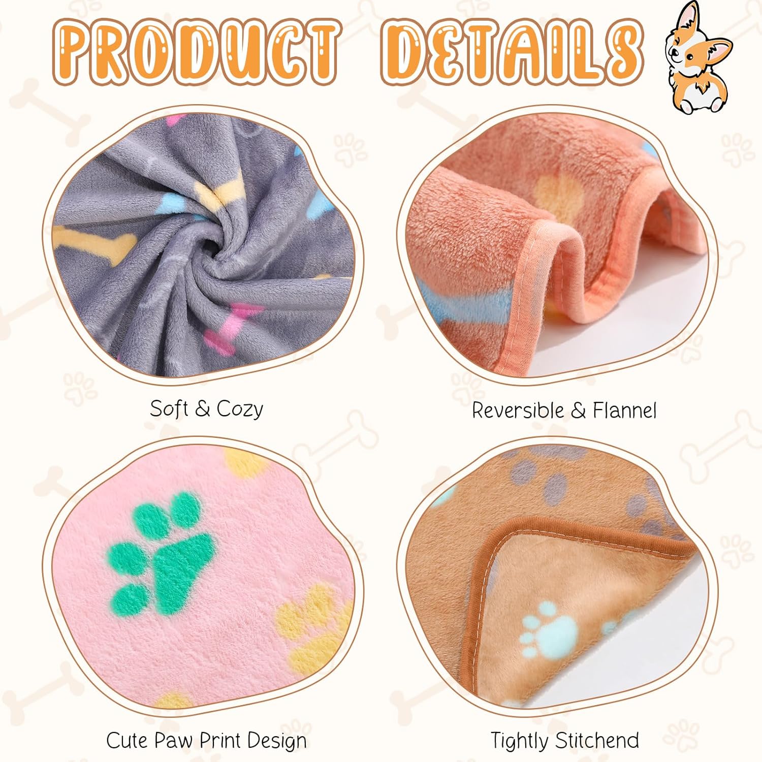 20 Pcs Dog Blankets for Small Dogs 24 x 16 Inches Puppy Blankets with Paw Print Soft Fluffy Fleece Pet Sleep Mat Flannel Throw Washable for Small Dogs Puppy Cats, 10 Styles - Image 4
