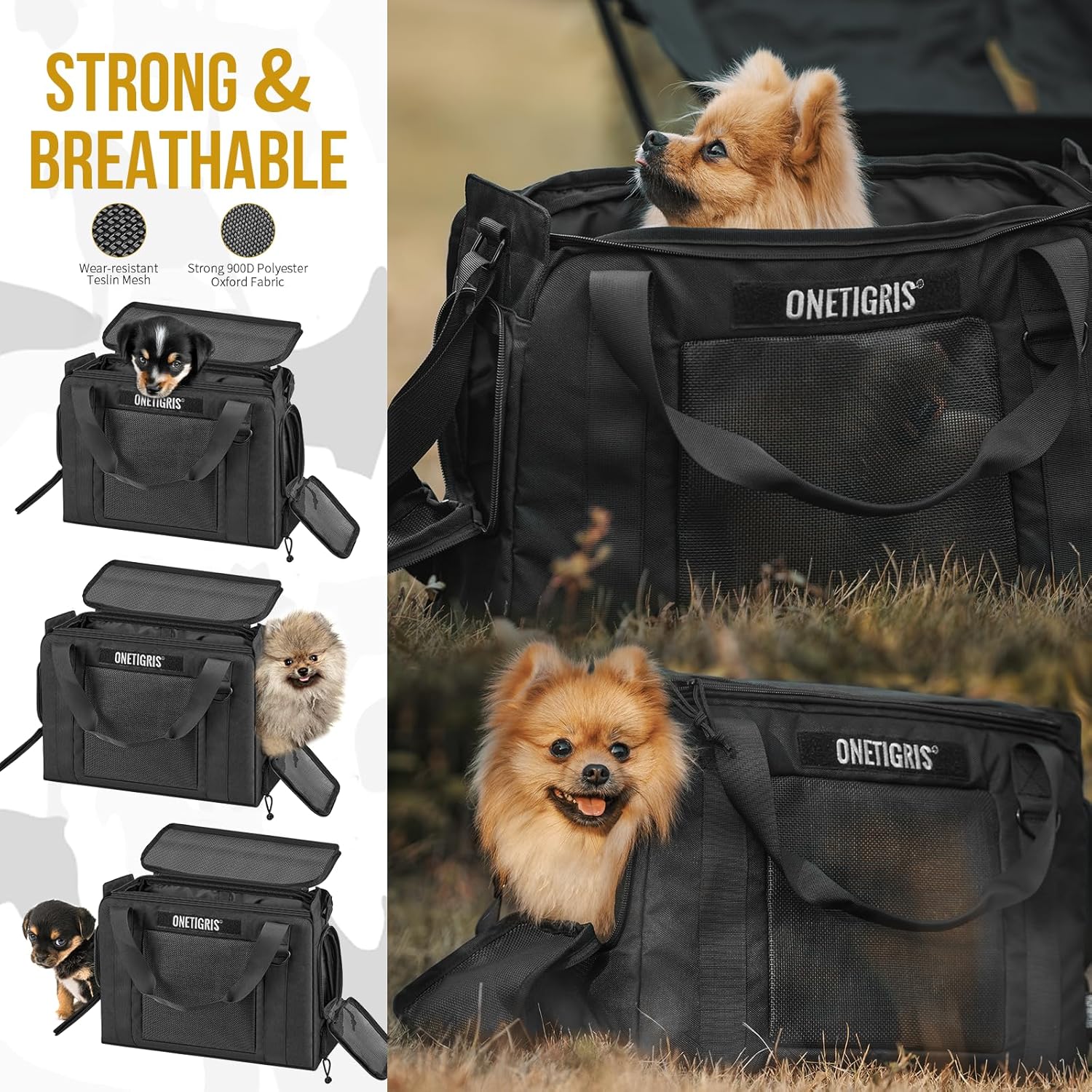 Onetigris Portable Pet Carrier for Small Puppy Dog and Cat, Multi Carry Way Soft Sided Carrier, Lightweight Adjustable Travel Pet Carrier for Outdoor Walking, Vet Visit, Camping, Up to 6lbs - Image 4