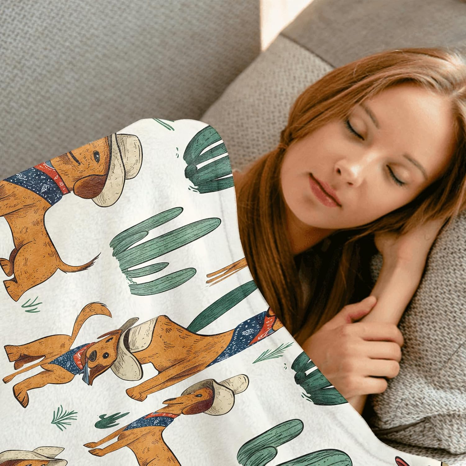 Weiner Dog Throw Blanket,50x60in,Soft,Lightweight Flannel,Cute Cactus Cowboy Hat Blankets - Gifts for Kids Women,Pet Lovers,for Couch Office Travel,Home Living Room Western Decor - Image 4