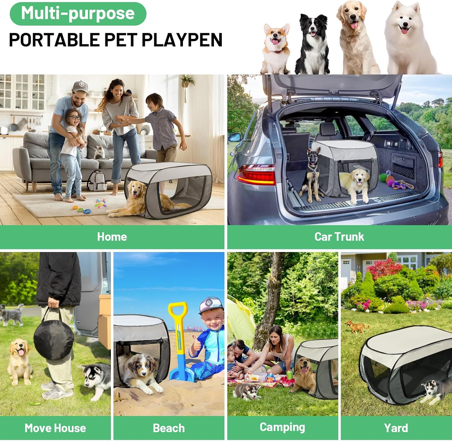 Portable Travel Dog Crate Pop Up Soft Dog Kennel Collapsible Travel Dog Cat Enclosure Indoor Outdoor Large Foldable Crate for Pets(Little Gray and Dark Gray-Medium) - Image 5
